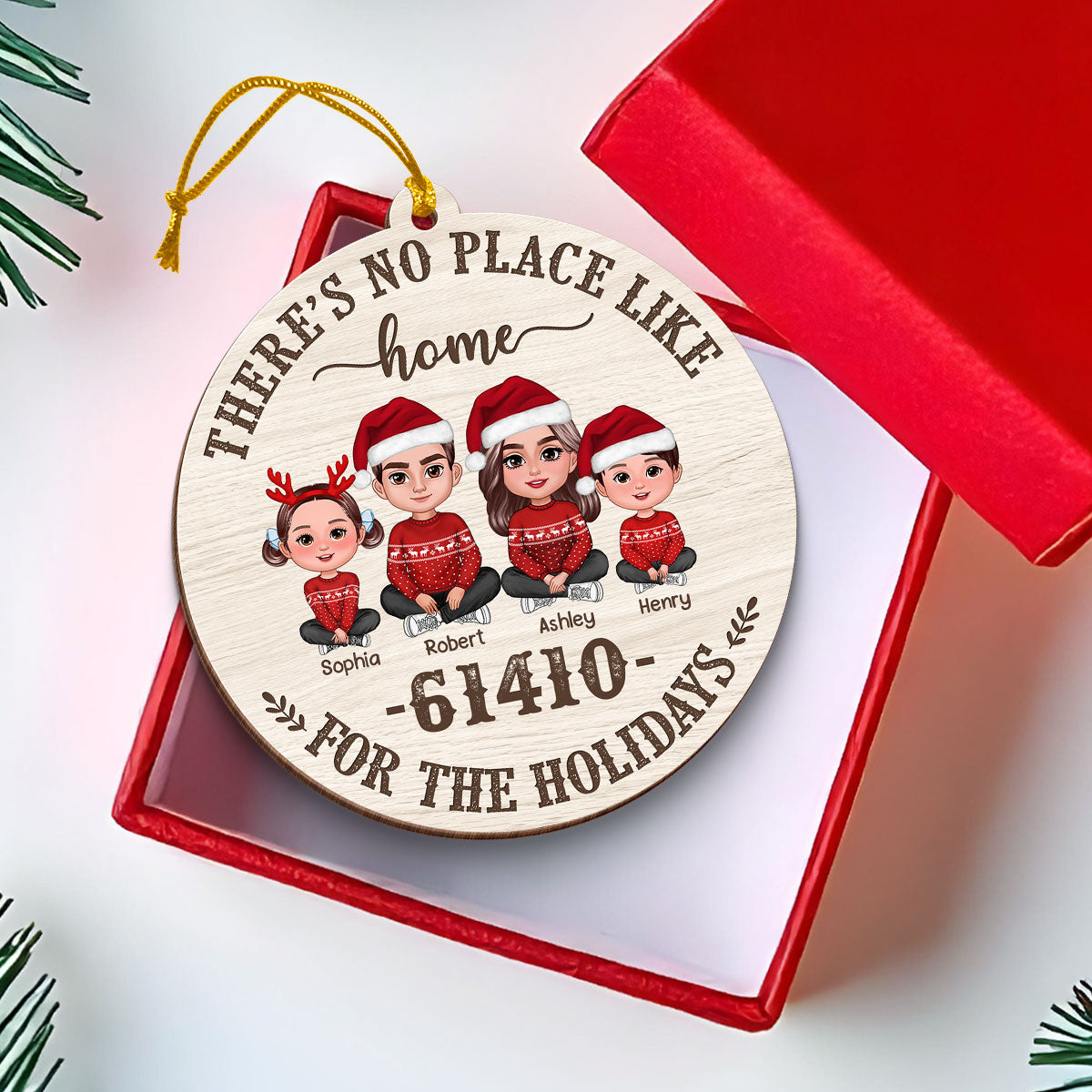 No Place Like Home Zip Code Doll Family Personalized Wooden Ornament, Christmas gift for Family