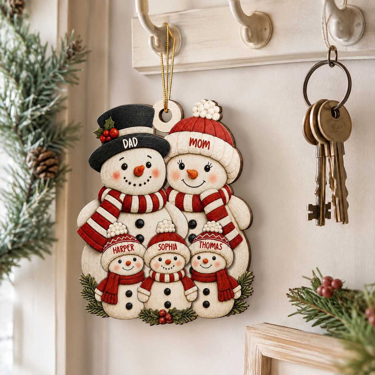 Cute Snowman Grandparents & Grandkids 2D Flat Printed - Personalized Wooden Ornament - Christmas Tree Decor For Family, Grandma, Grandpa