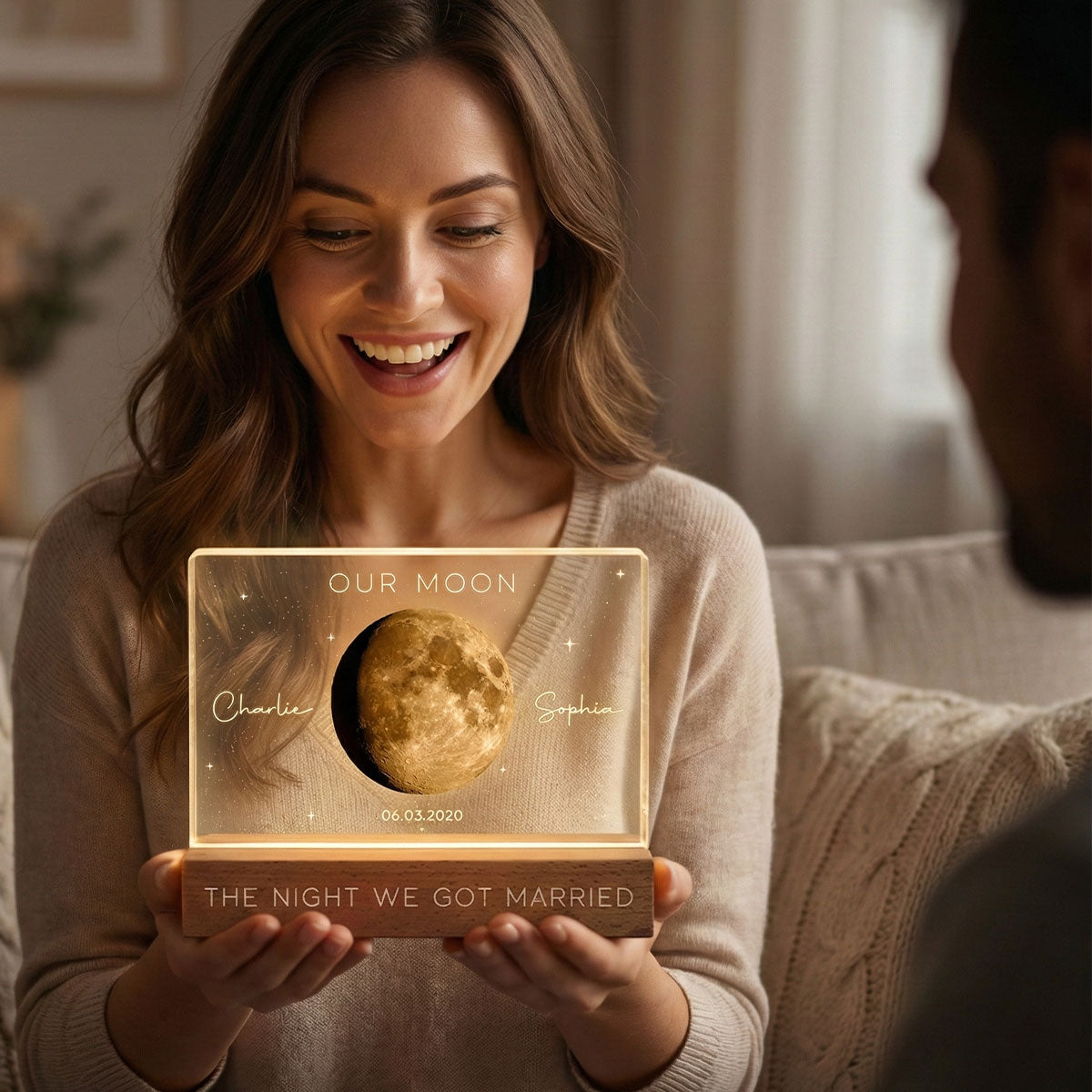 Our Moon Special Day Custom Moon Phase - Personalized Acrylic Block LED Night Light - Valentine's Day Gift For Couple