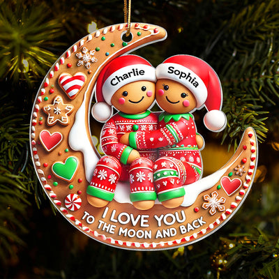 3D Effect Gingerbread Couple I Love You To The Moon And Back Personalized Acrylic Ornament, Christmas Gift For Him, For Her