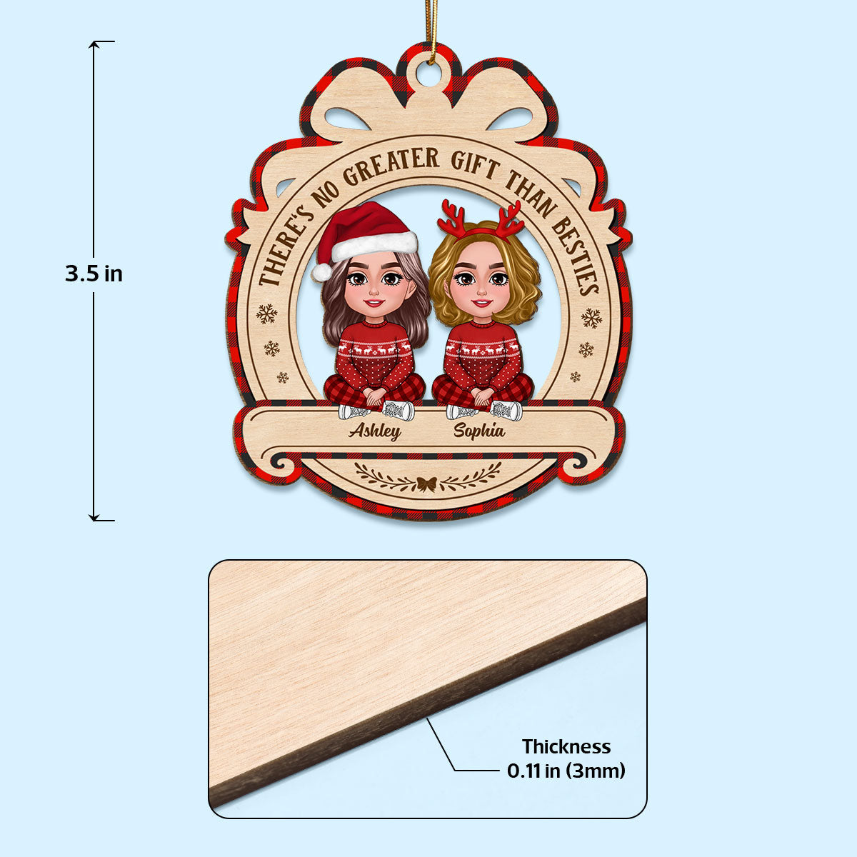 No Greater Gift Than Besties Sisters Crossed Legs Personalized Wooden Ornament