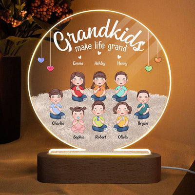 Our Grandkids Cute Sitting Kids Personalized Circle Acrylic Plaque With LED Night Light
