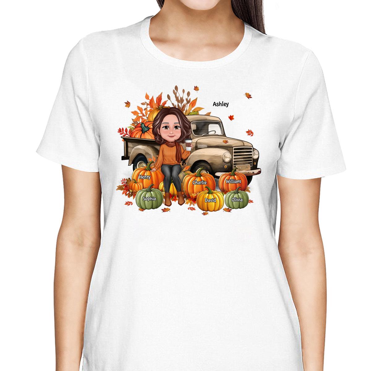 Wood Patterned Truck Grandma Mom Pumpkins Personalized Shirt