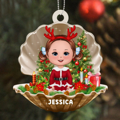 Doll Kids In Pearl Shell Christmas Personalized Wooden Ornament