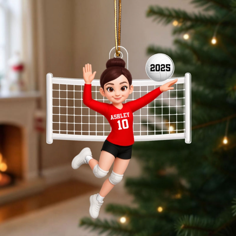 Volleyball Girl In Spike Action 3D Effect - Personalized Acrylic Ornament