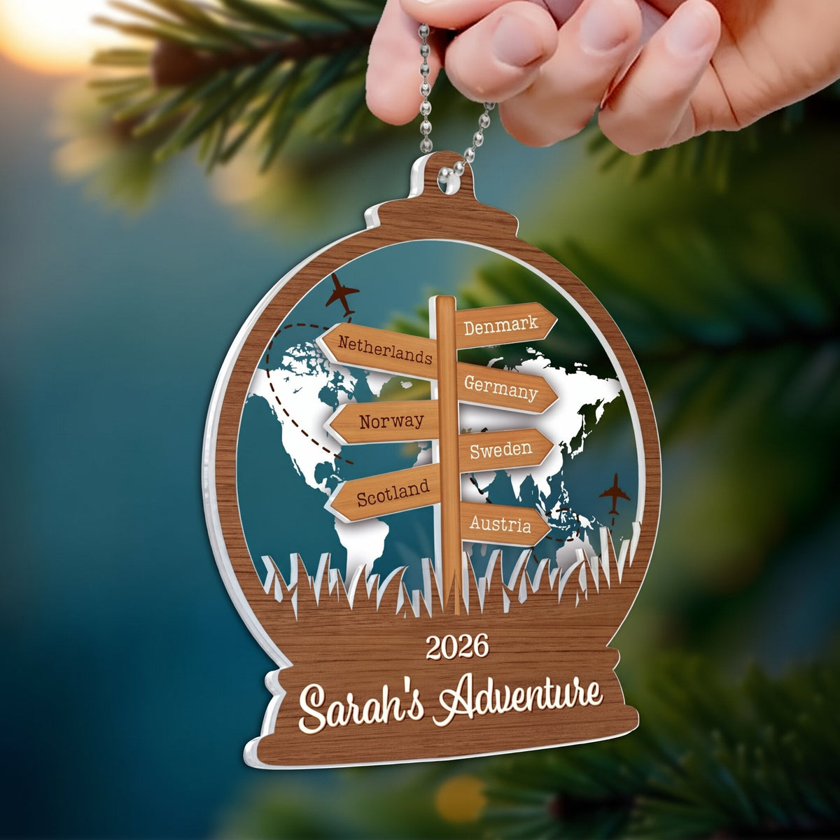 2024 Travel Adventure 2-Layered Acrylic Ornament, Personalized Travel Decoration, Christmas Gift For Travelers