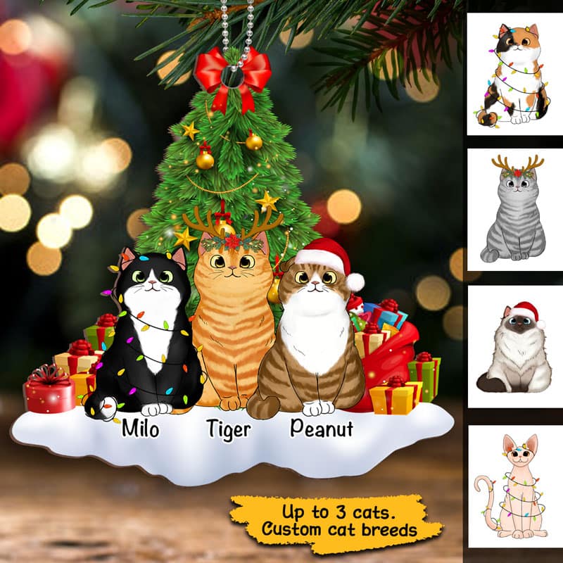Cats On Snow Personalized Wooden Ornament