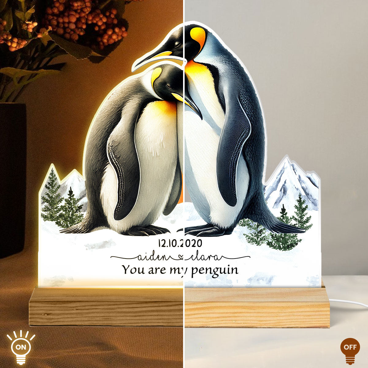 Personalized You Are My Penguin Night Light, Custom Couple Name LED Night Light, Anniversary Gift, Gift For Boyfriend, Gift For Her