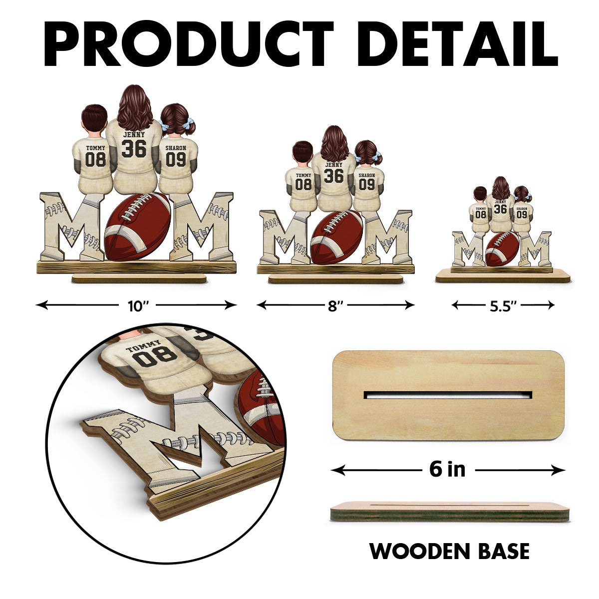 Football Mom And Kids Personalized Standing Wooden Plaque, Gift for Mom, Gift for Wife