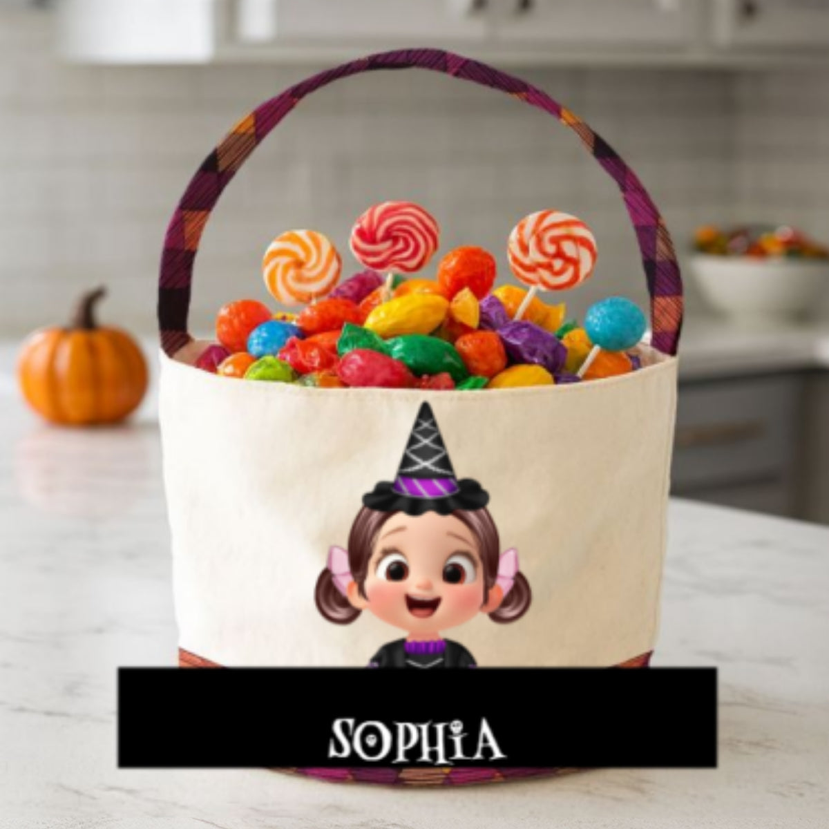 Halloween Cute Kids Personalized Trick or Treat Basket, Custom Names Candy Bucket for Kids