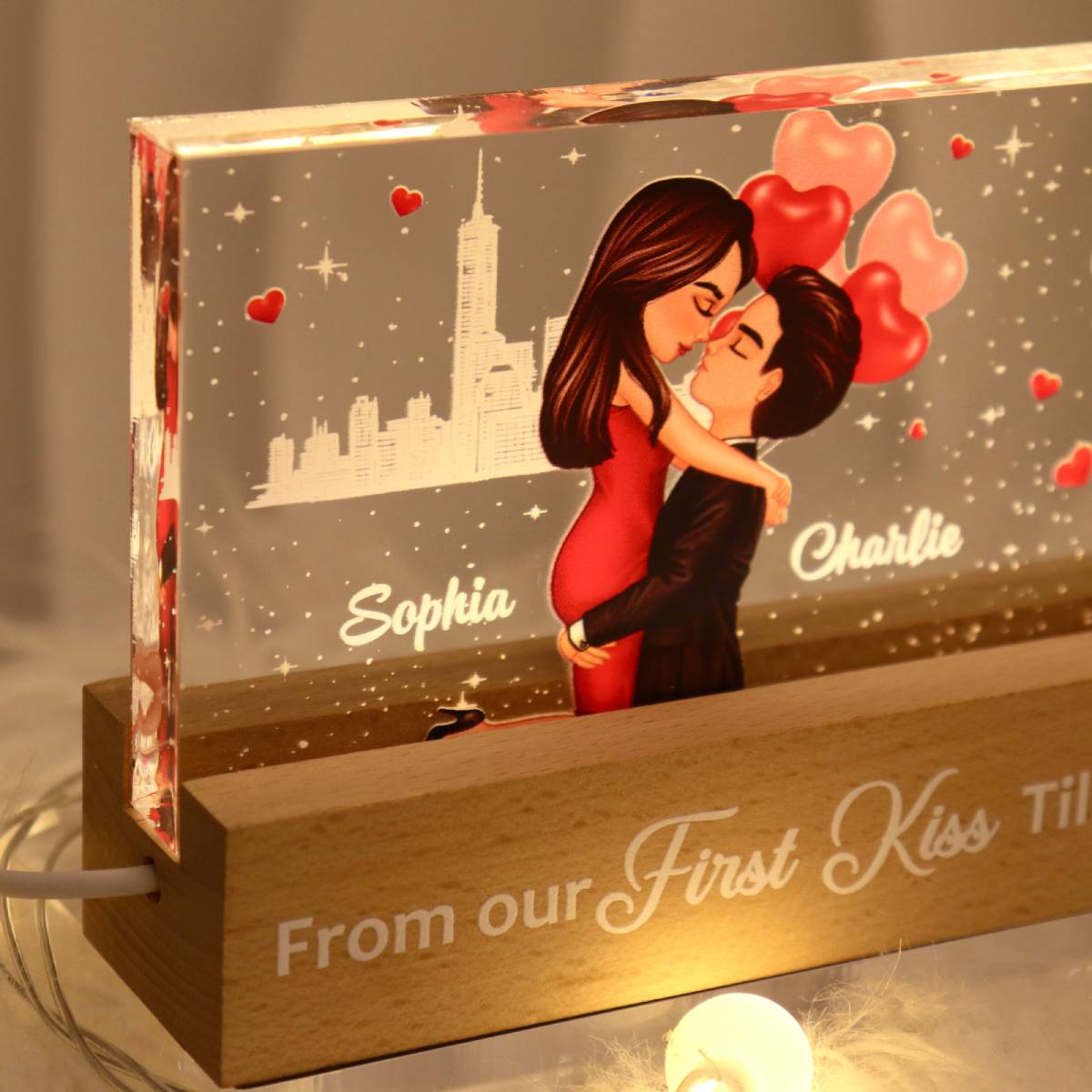 Couple Hugging Kissing You Are The Missing Piece To My Heart Personalized Acrylic Block LED Night Light
