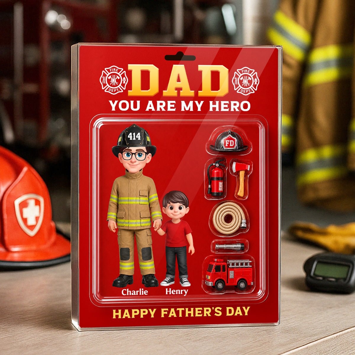 Proud Firefighter Dad You Are Our Hero Custom Figure Style - Personalized Acrylic Block Plaque - Father's Day Gift For Dad, Husband