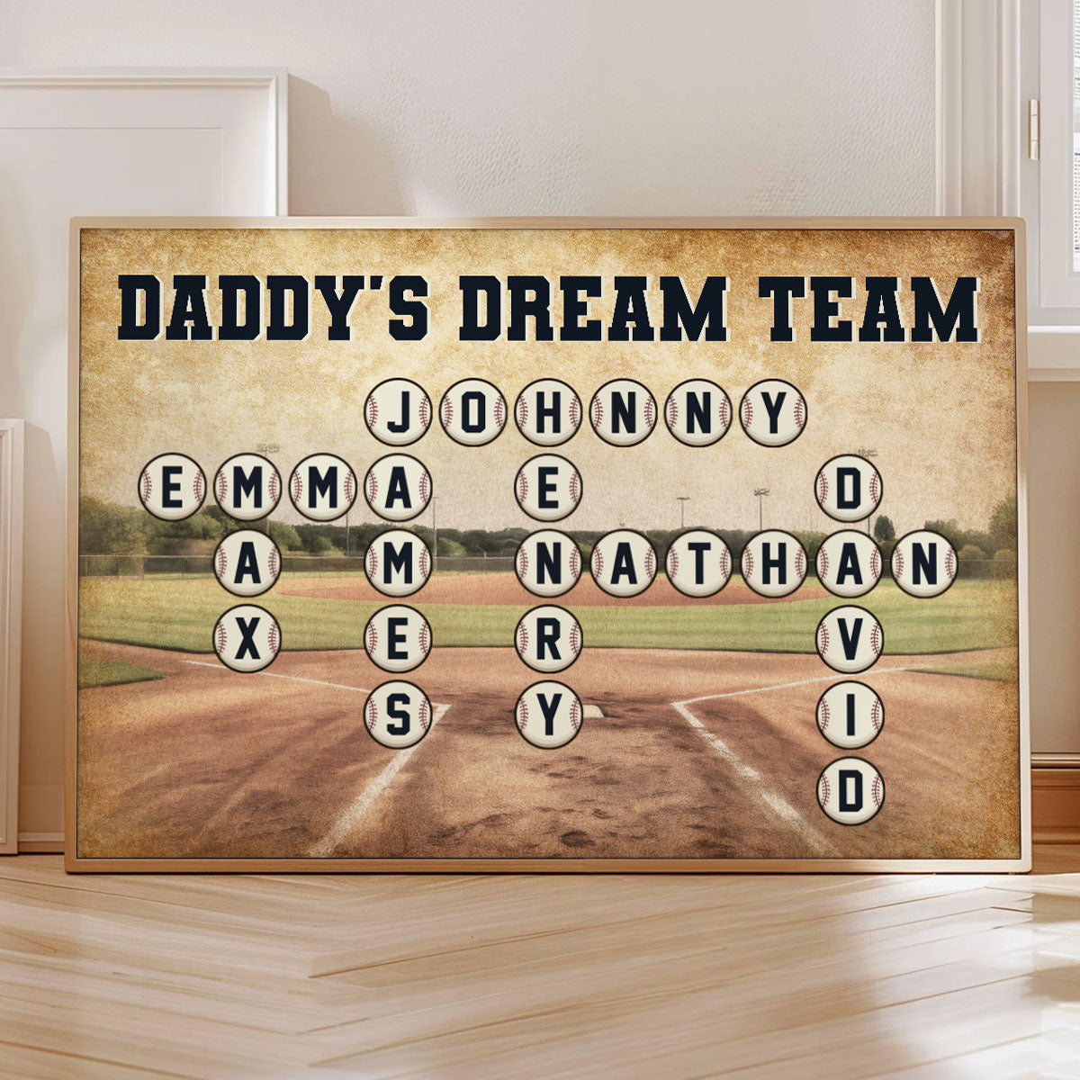 Baseball Daddy's Team Crossword Puzzle Art Personalized Poster