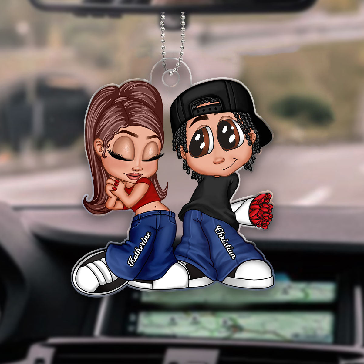 Y2K Couple Personalized Acrylic Car Hanger, Unique Valentine's Day Gift For Him, Gift For Her