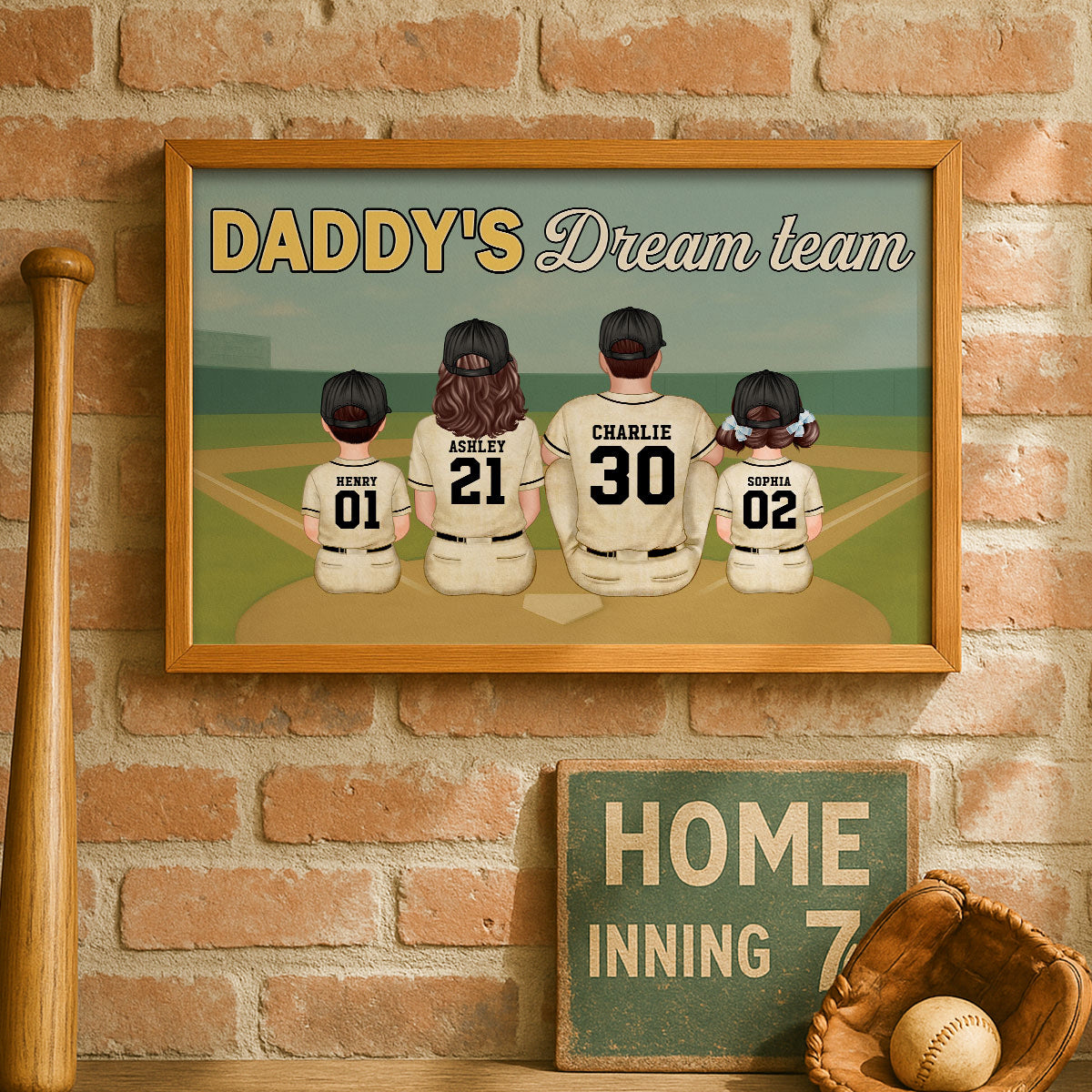 Blue Retro Baseball Daddy's Dream Team Personalized Poster, Gift For Dad