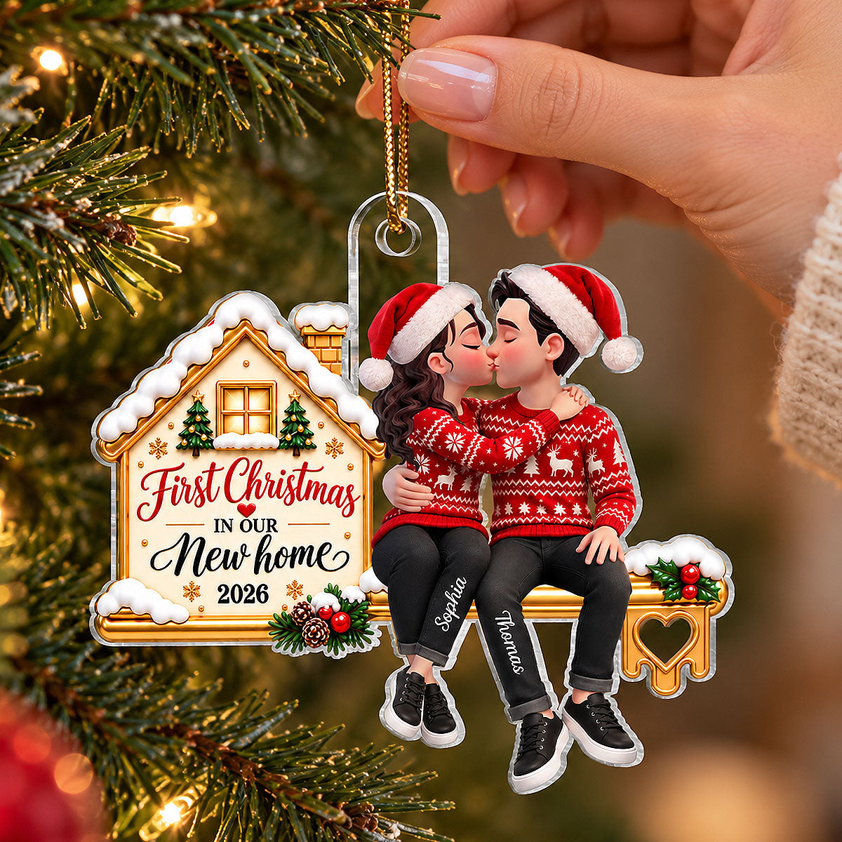 First Christmas In Our New Home Couple Kissing 2D Flat - Personalized Acrylic Ornament