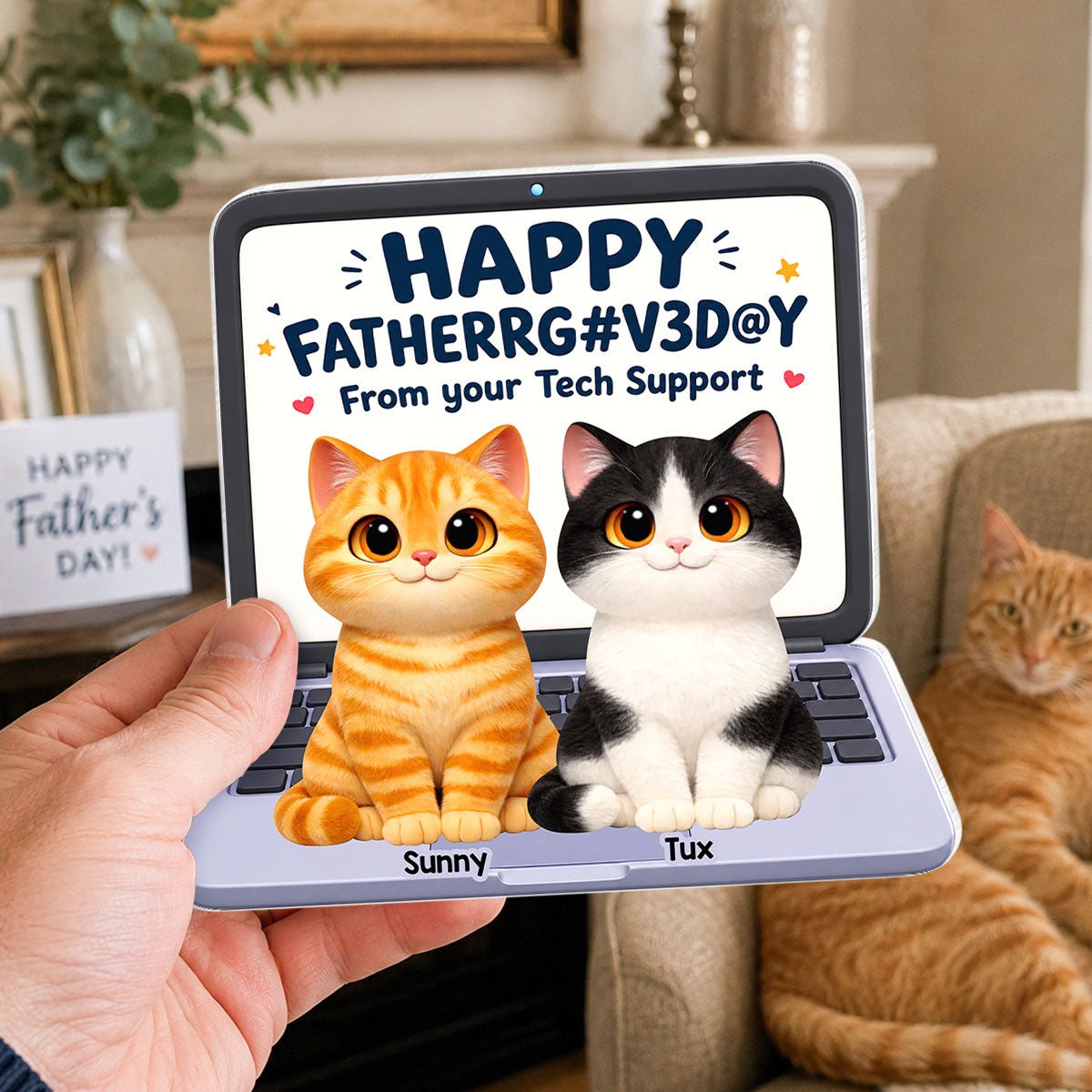 Cute Fluffy Cats Happy Father's Day From Tech Support 2D Flat - Personalized Acrylic Block Plaque - Funny Father's Day Gift For Cat Dad, Cat Lovers
