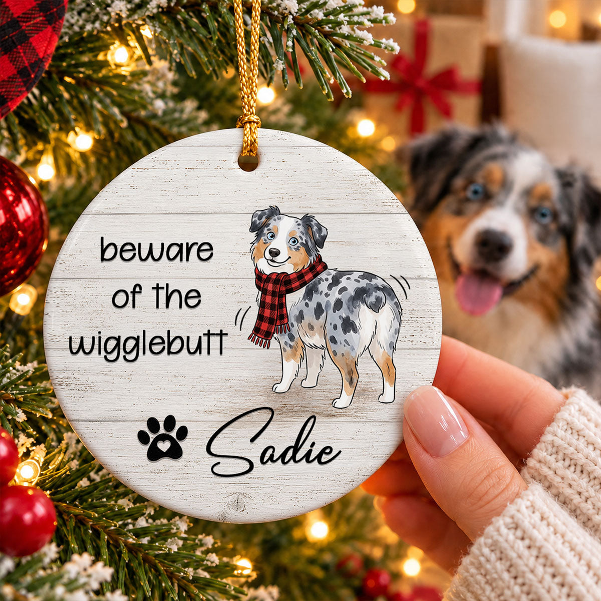 Beware of the Wigglebutt - Personalized Ceramic Ornament - Christmas Gift for Dog Cat Moms