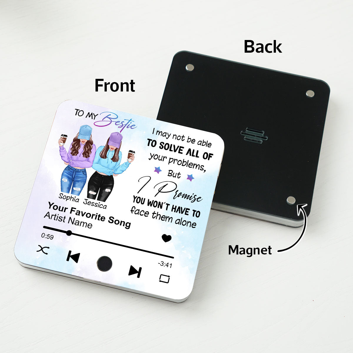 To My Bestie Personalized Personalized Music Fridge Magnet, Heartfelt Gift For Best Friends, BFF
