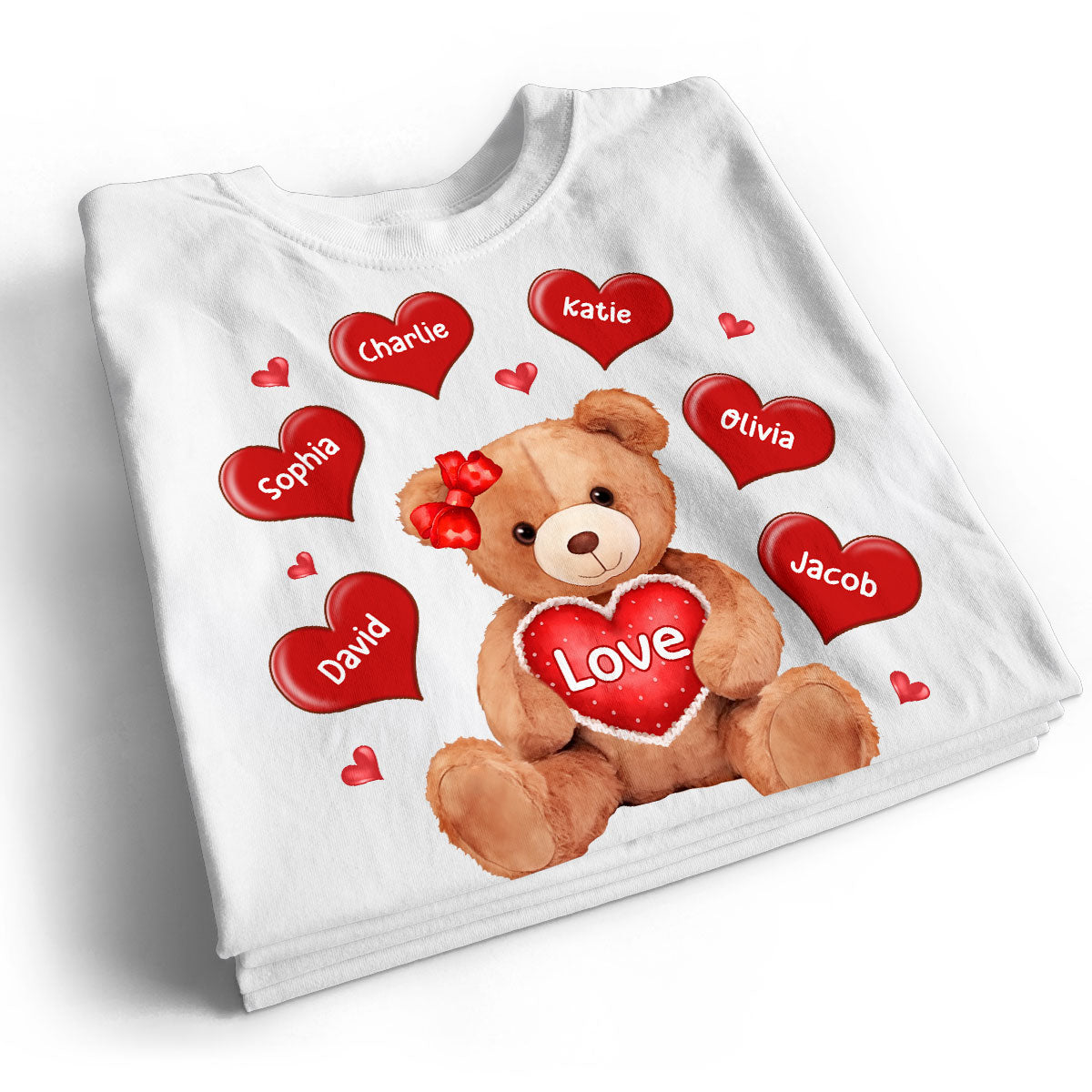Grandma Mom Auntie Bear Red Hearts Personalized Shirt