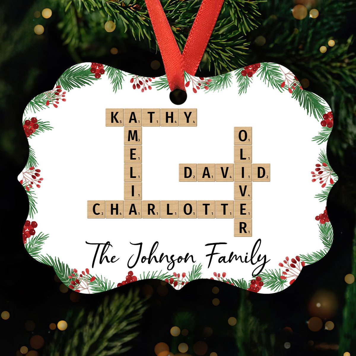 Family Crossword Art - Created In A Moment, Treasured Forever Personalized Aluminum Ornament