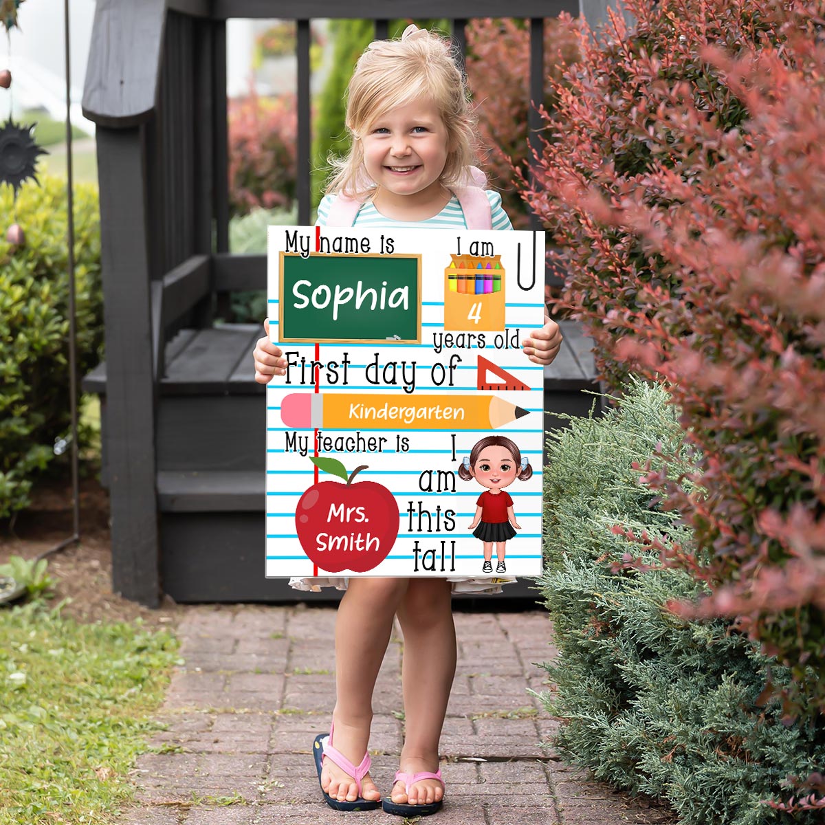 Doll Kid Standing Personalized Reusable First Day of School Sign