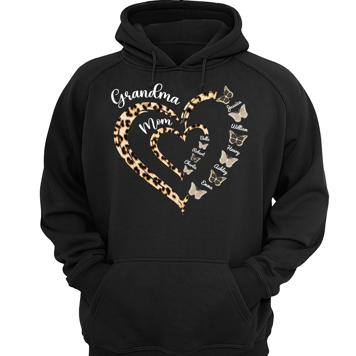 Leopard Grandma Mom Butterflies Heart In Heart Personalized Shirt