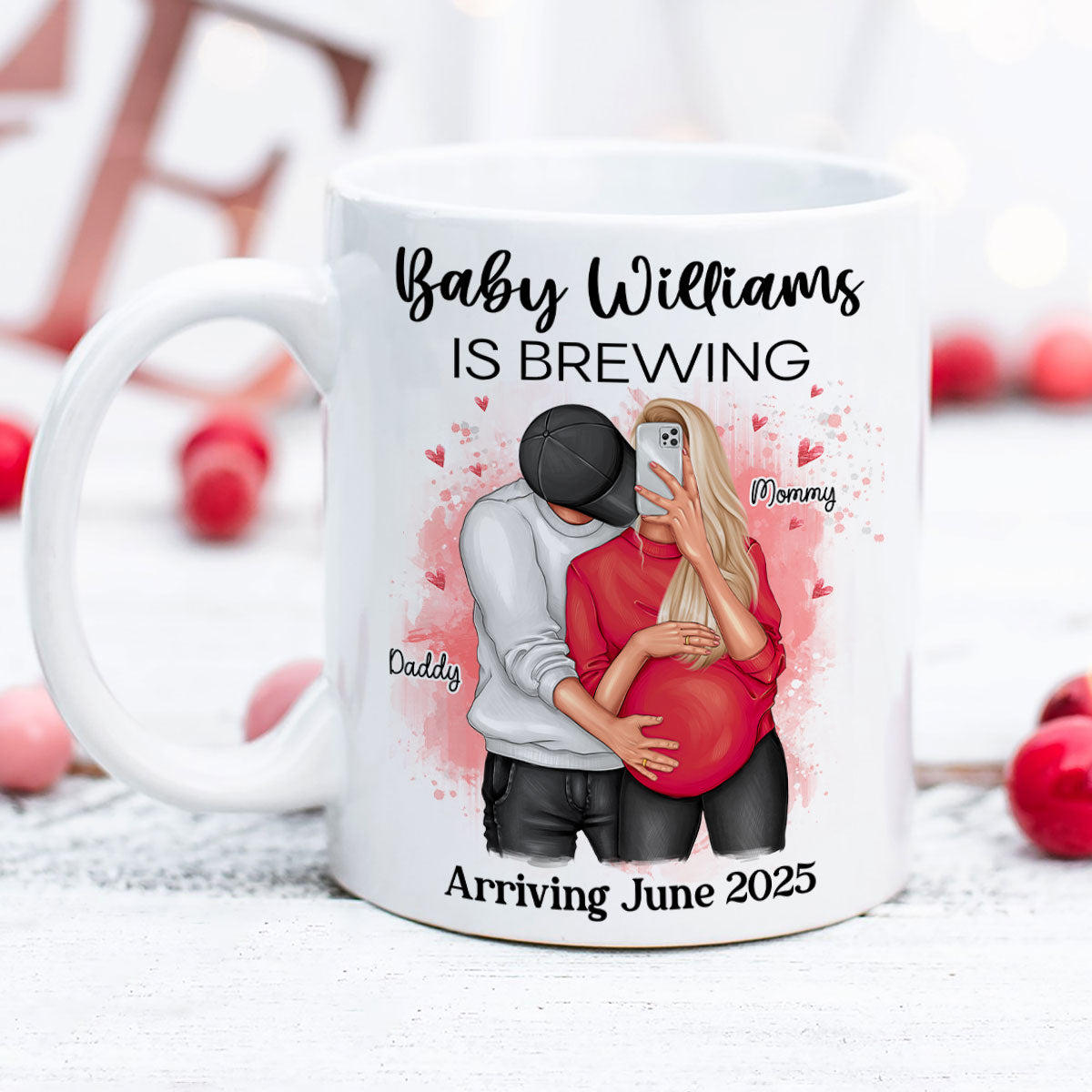 Baby Is Brewing Pregnancy Hugging Couple Personalized Mug Expecting Mom Gift, Expecting Parents Gift,  Gift