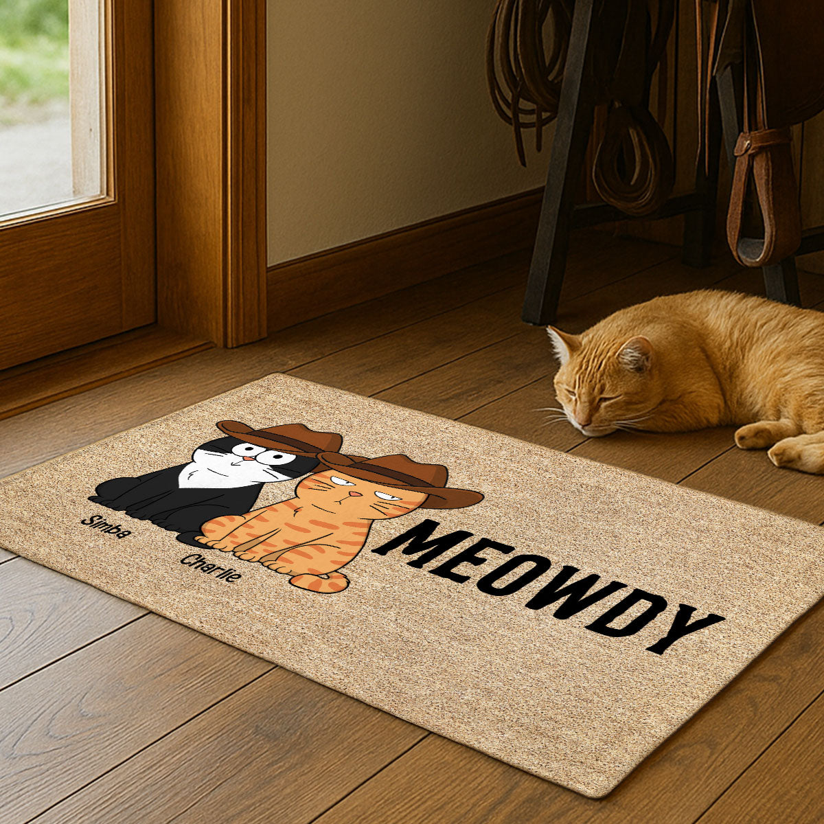 Meowdy Funny Cat Welcome Personalized Doormat