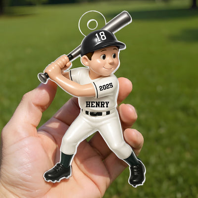 Cute Baseball Player 3D Effect, Personalized Acrylic Flat Ornament, Gift for Son, for Daughter, for Grandson, for Granddaughter