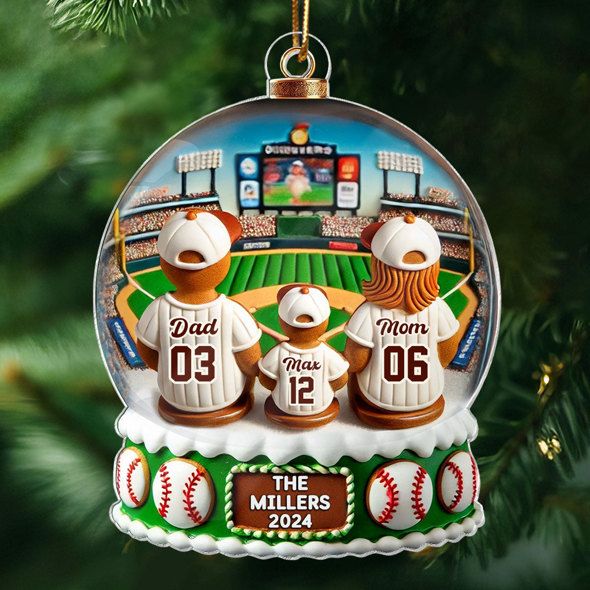 Gingerbread Baseball Family Watching Game Sport Lover 3D Effect Personalized Acrylic Ornament