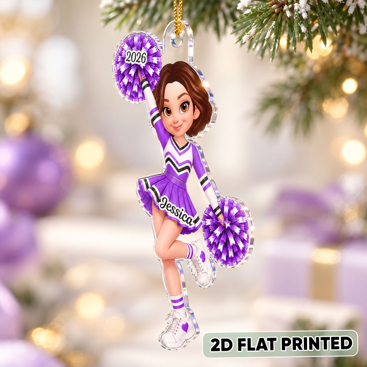 Custom Cheerleader Girl Name - Personalized Acrylic Ornament - Christmas Gift for Daughter, Granddaughter