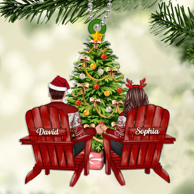 Back View Couple Sitting Christmas Personalized Acrylic Ornament