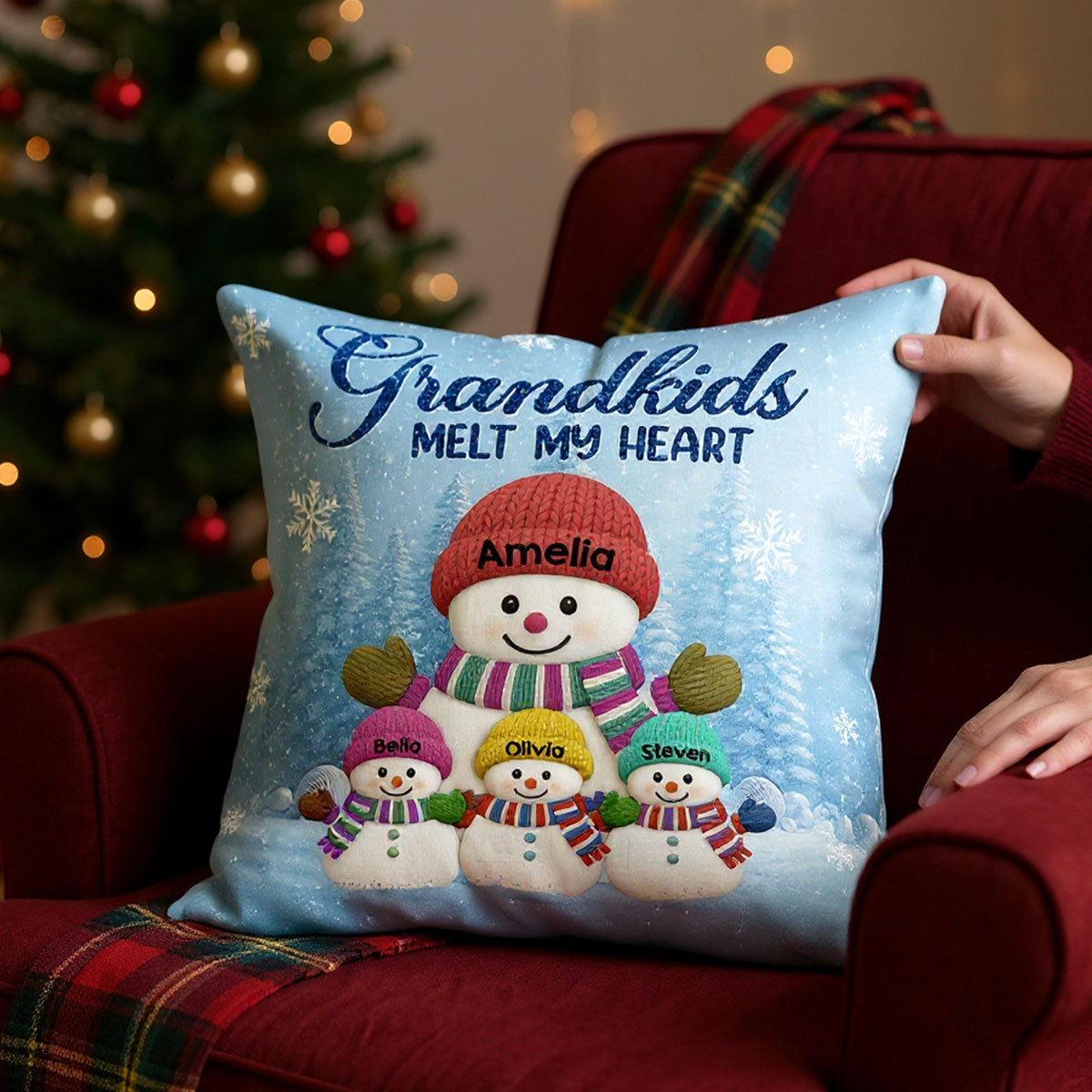 Christmas Snowman My Grandkids Melt My Heart - Personalized Pillow - Gift For Grandmas
