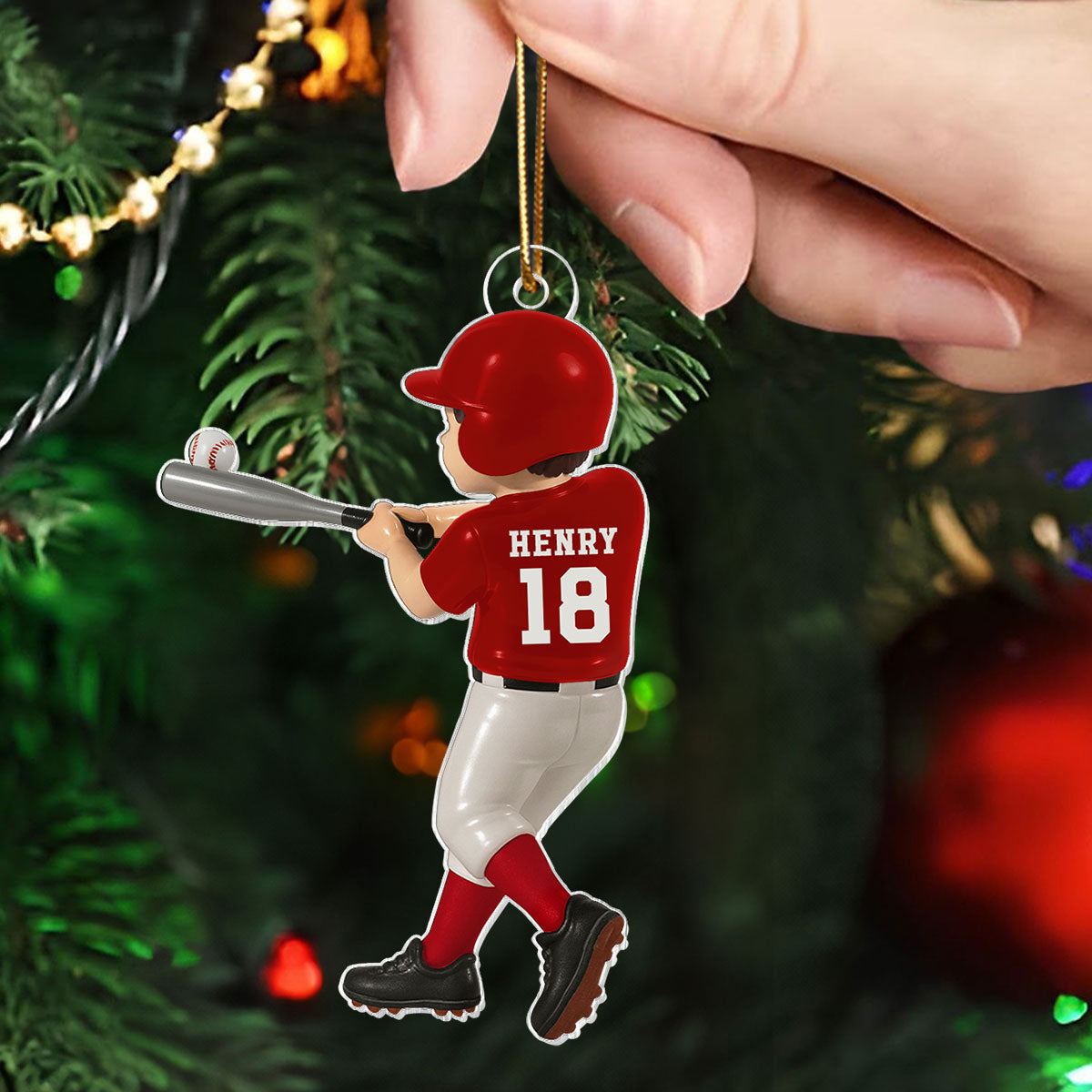 Personalized Baseball Player Ornament, Kid Hitting Ball, 3D Effect Acrylic Ornament