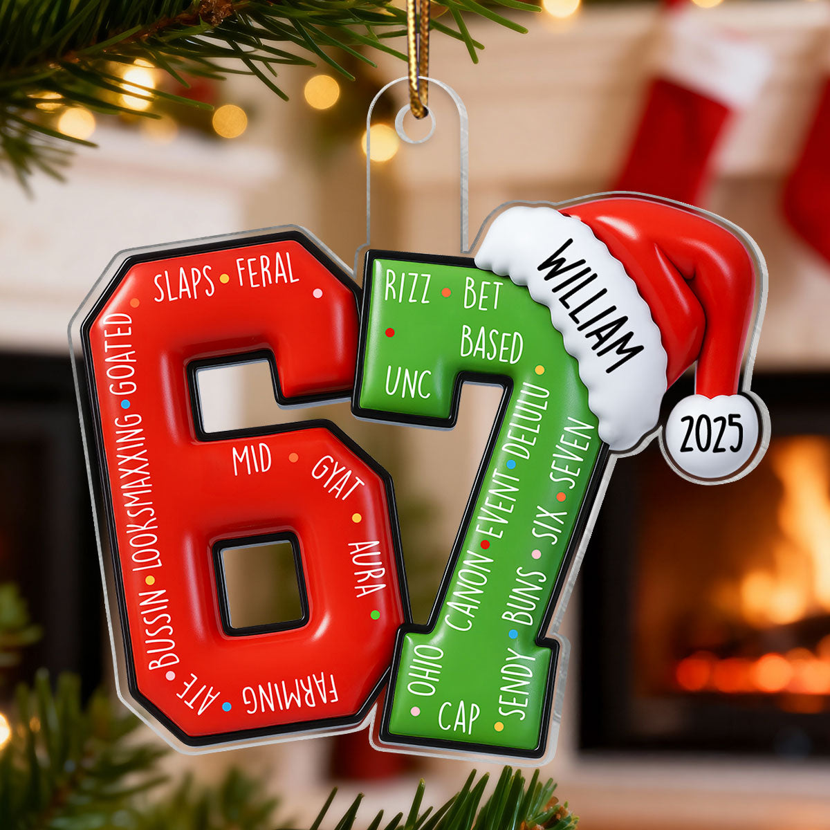 3D Effect 2025 Teen Slang - Personalized Acrylic Ornament - Funny Christmas Gift For Teen, Grandkid, Gen Alpha