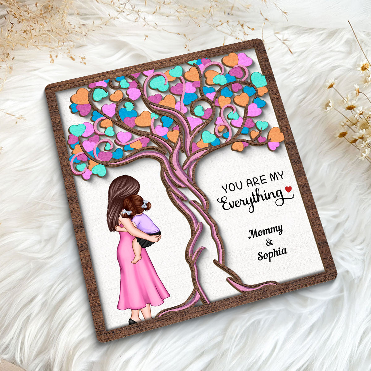 Love Heart Tree Mother Daughter Personalized 2-Layer Wooden Plaque
