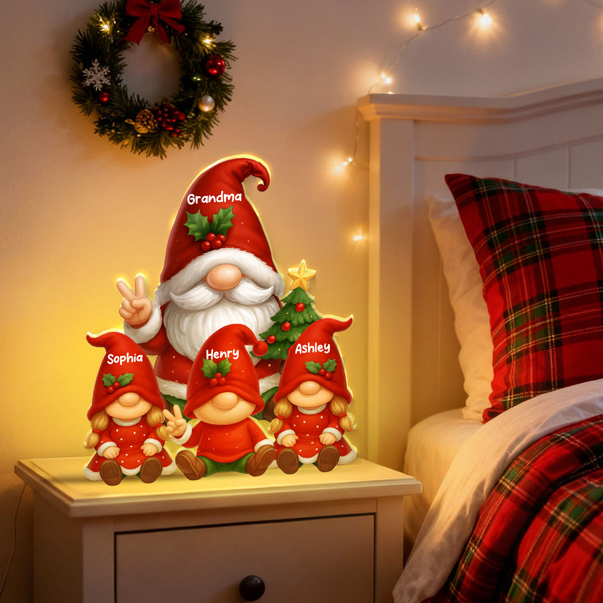 Gnome Grandma & Grandkids Festive Holiday - Personalized Light Box - Christmas Decor, Christmas Gift for Grandma