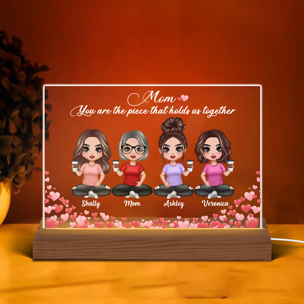 Hearts Doll Mom Daughters Personalized Acrylic Custom Shape LED Night Light