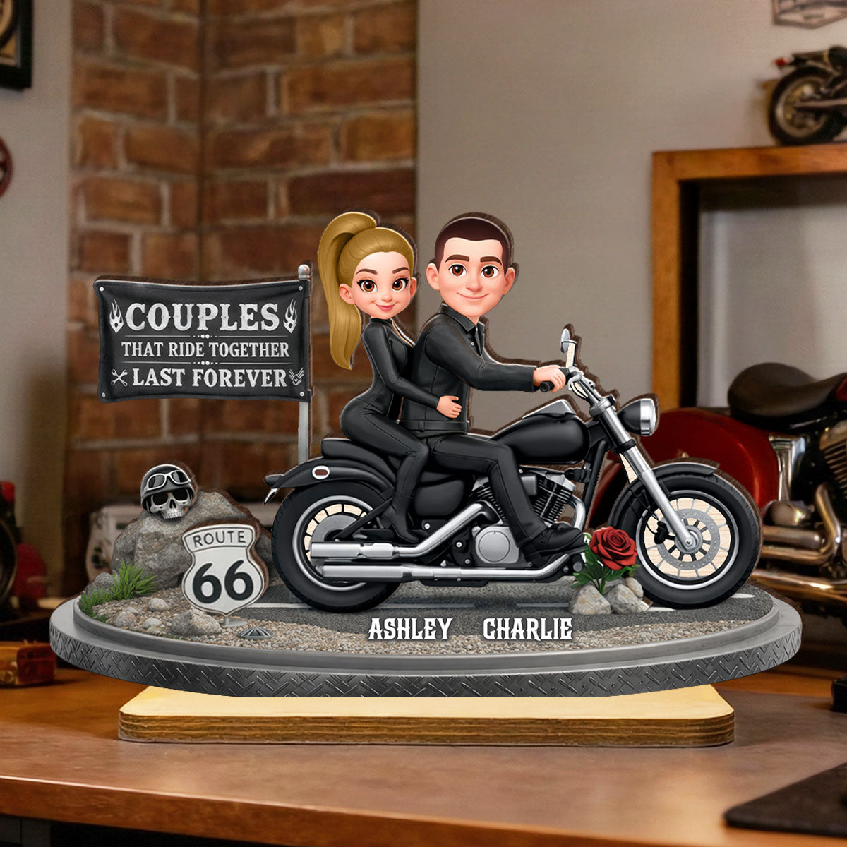 Couples That Ride Together Last Forever - Personalized 2 Layer Standing Wooden Plaque - Gift for Couple