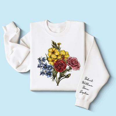 Custom Birth Month Flower Bouquet, Grandma Garden, Gift, Personalized Sleeve Printed Sweatshirt