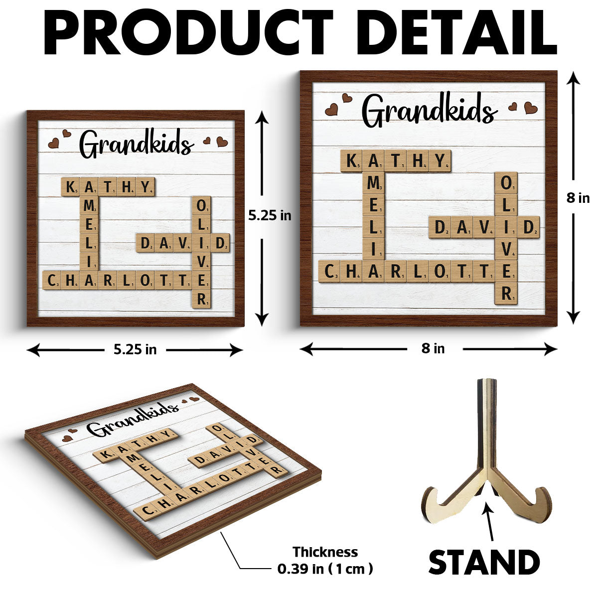 Grandkids Crossword Puzzle Art - Personalized 2-Layered Wooden Plaque - Gift for Mom, Gift for Grandma, Gift for Wife