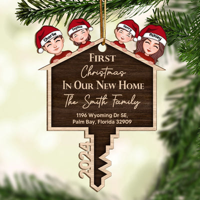 First Christmas In Our New Home Personalized Wooden Ornament, House Key Ornament For Christmas