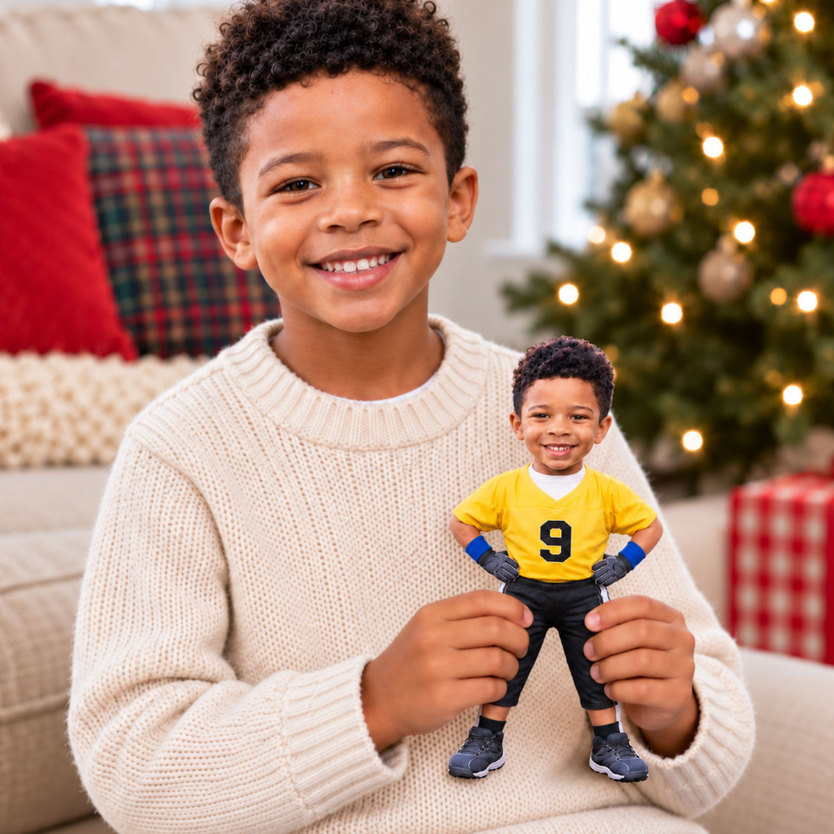 Custom Football Player Doll from Photo - Personalized Poseable Plush Toy, Funny Christmas Gift for Son, Husband, Holiday Keepsake