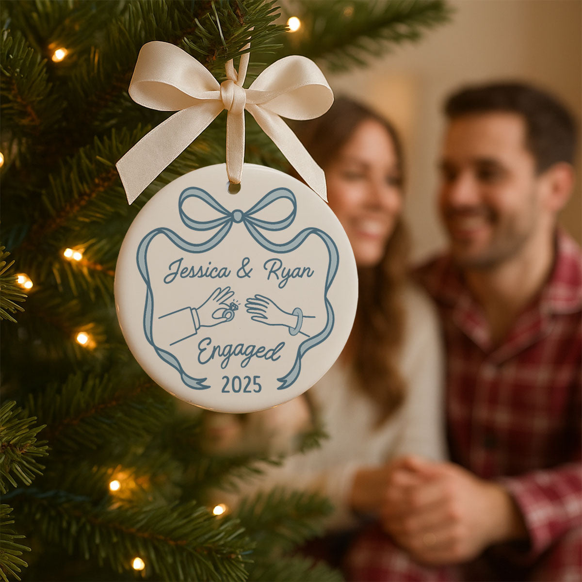 First Christmas Engaged Married Keepsake Personalized Ceramic Ornament