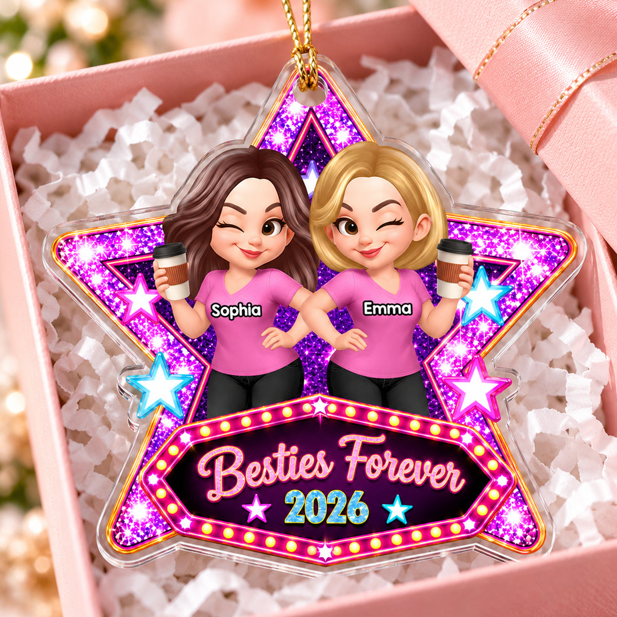 Besties Sisters Forever Stars - Personalized Acrylic Ornament - Christmas Gift For Besties Sister