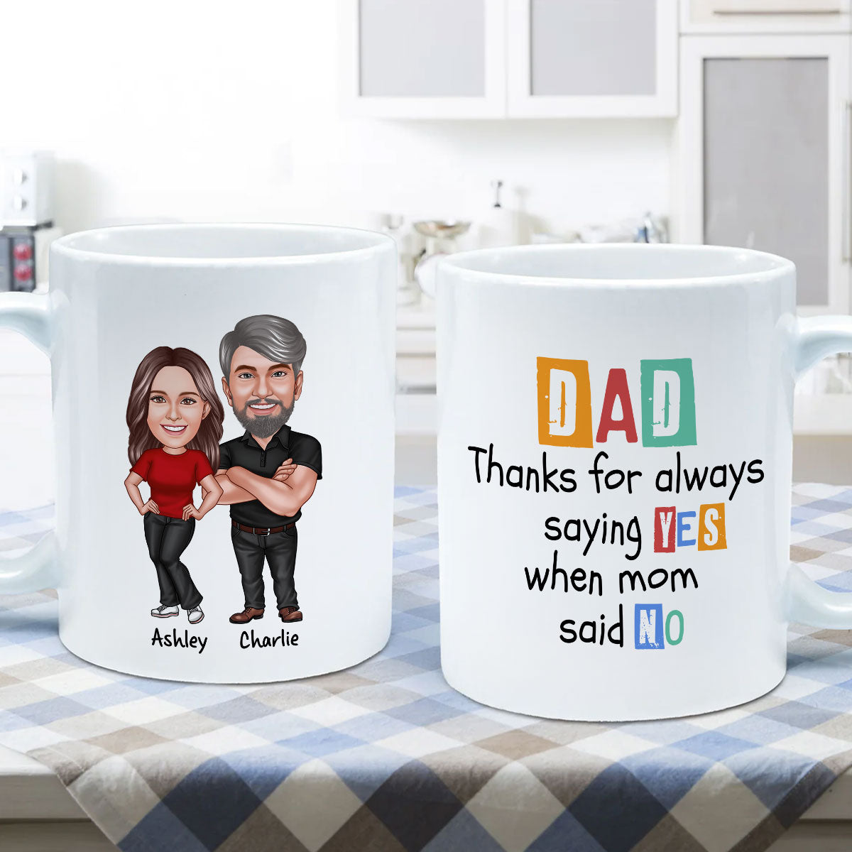 Dad Thanks For Always Saying Yes Caricature Style Personalized Mug
