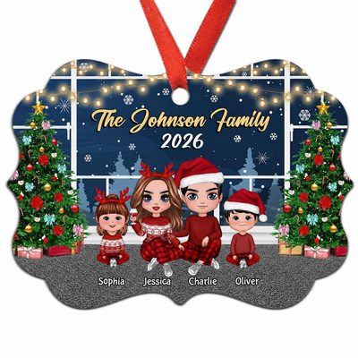 Family Sitting By Window Christmas Night Personalized Ornament