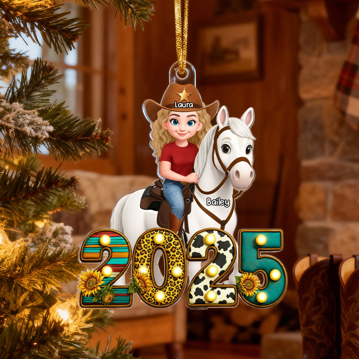 2025 Western Cowgirl And Her Horse 3D Effect - Personalized Acrylic Ornament