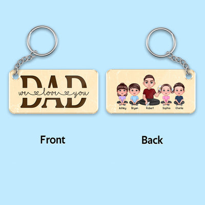 Sitting Doll Dad And Kids Pretty Personalized Acrylic Keychain